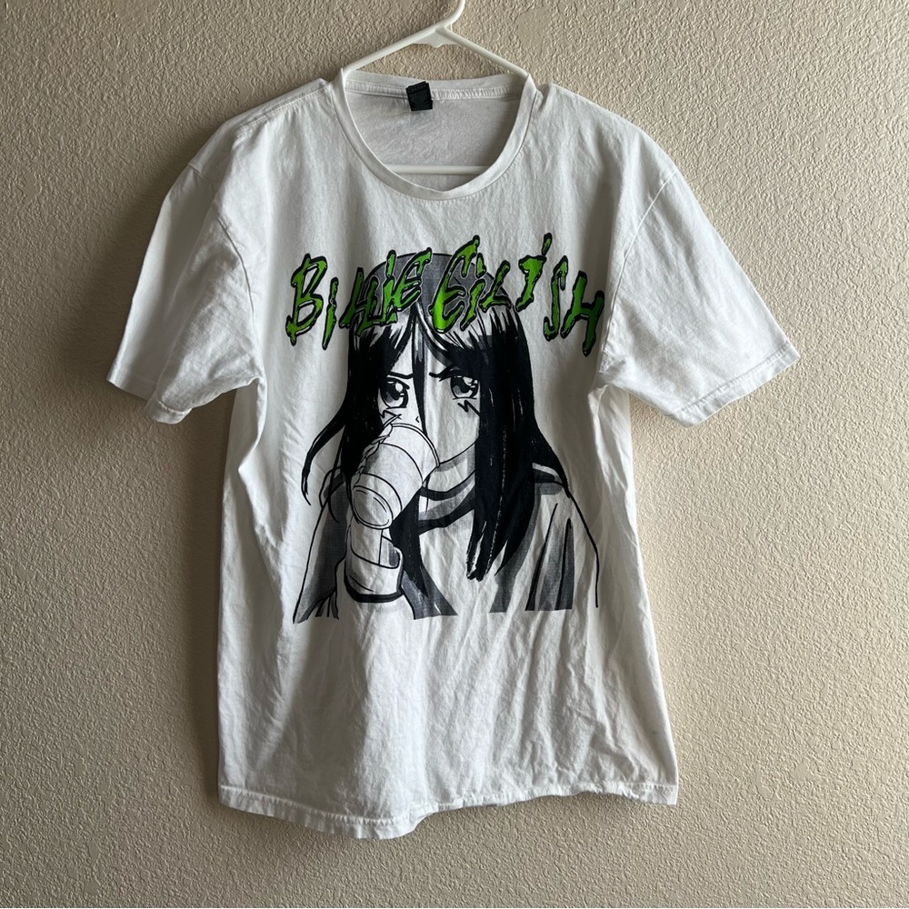 Billie Eilish Anime Graphic T Shirt White Green Black Size Large Gildan